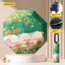 Ô Tự Động Cao Cấp Hoạt Hình 16 Nan Kép Chống Gió Dải Viền Phản Quang Tay Cầm Móc Khoá Tiện Lợi Che Nắng Mưa UV 9