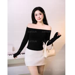 Áo Trễ Vai Tay Dài Nữ JUSTDUN D69 - Ôm Body, Basic, Cotton Mềm Mịn, Tôn Dáng, Thoáng Mát, Co Giãn 7