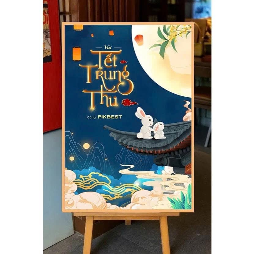 Tranh Canvas Trung Thu Đêm Hội Trăng Rằm  – Tranh trang trí nhà hàng, quán cà phê, homestay Tặng đinh treo