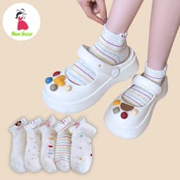 Set 5 Đôi Tất icon Thỏ Gấu Màu Muối Tiêu Cổ Ngắn Dễ Thương tt82 3