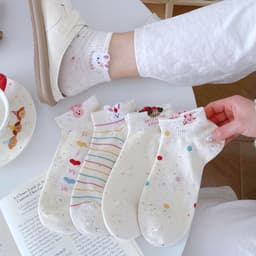 Set 5 Đôi Tất icon Thỏ Gấu Màu Muối Tiêu Cổ Ngắn Dễ Thương tt82 6