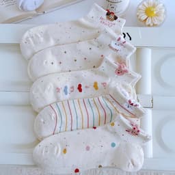 Set 5 Đôi Tất icon Thỏ Gấu Màu Muối Tiêu Cổ Ngắn Dễ Thương tt82 4