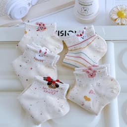 Set 5 Đôi Tất icon Thỏ Gấu Màu Muối Tiêu Cổ Ngắn Dễ Thương tt82 7