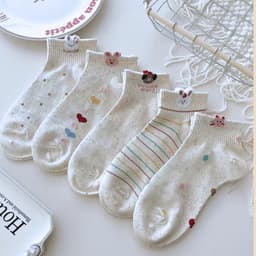 Set 5 Đôi Tất icon Thỏ Gấu Màu Muối Tiêu Cổ Ngắn Dễ Thương tt82 8