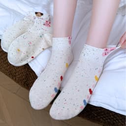 Set 5 Đôi Tất icon Thỏ Gấu Màu Muối Tiêu Cổ Ngắn Dễ Thương tt82 9