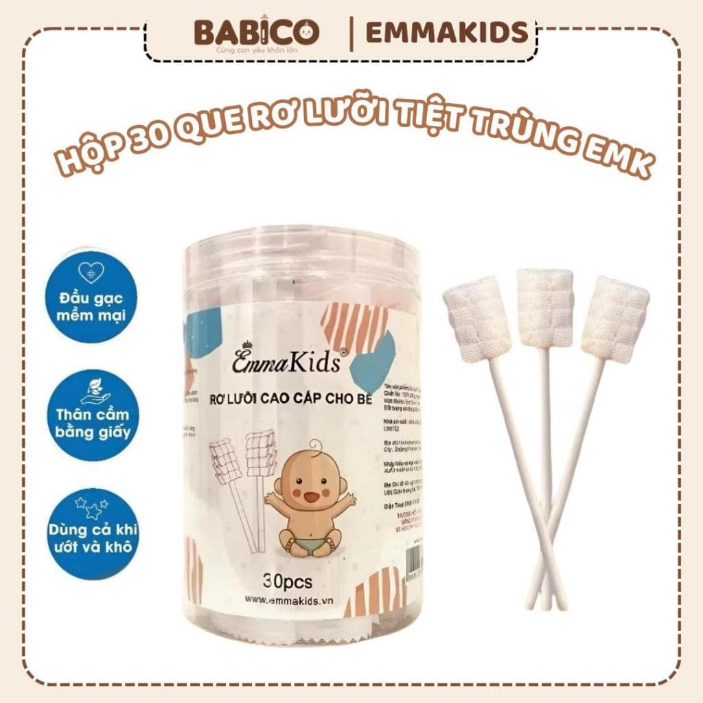 Hộp 30 que gạc rơ lưỡi, que tưa lưỡi  vệ sinh răng miệng cho bé hãng EmmaKids , dùng được cho bé sơ sinh và trẻ nhỏ