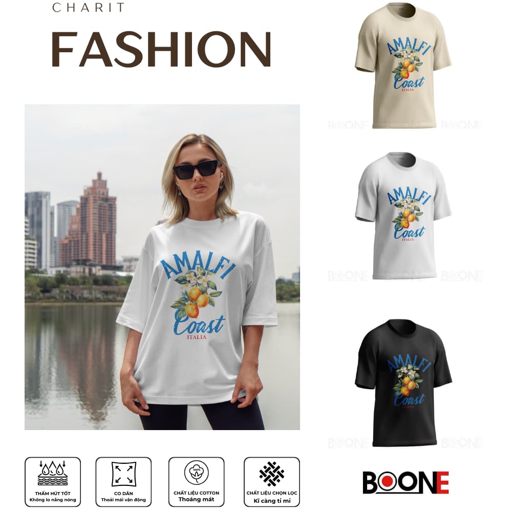 Áo thun Unisex Nam Nữ in hình AMALFI Coast, chất cotton 100% - BOONE - BNE00145