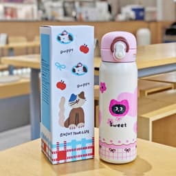 Bình Giữ Nhiệt Hoạt Hình Đáng  Yêu, Ly Giữ Nhiệt 2 Cách Uống 600ml INOX316 Có Quai Xách Nút Ấn Mở Tự Động 9