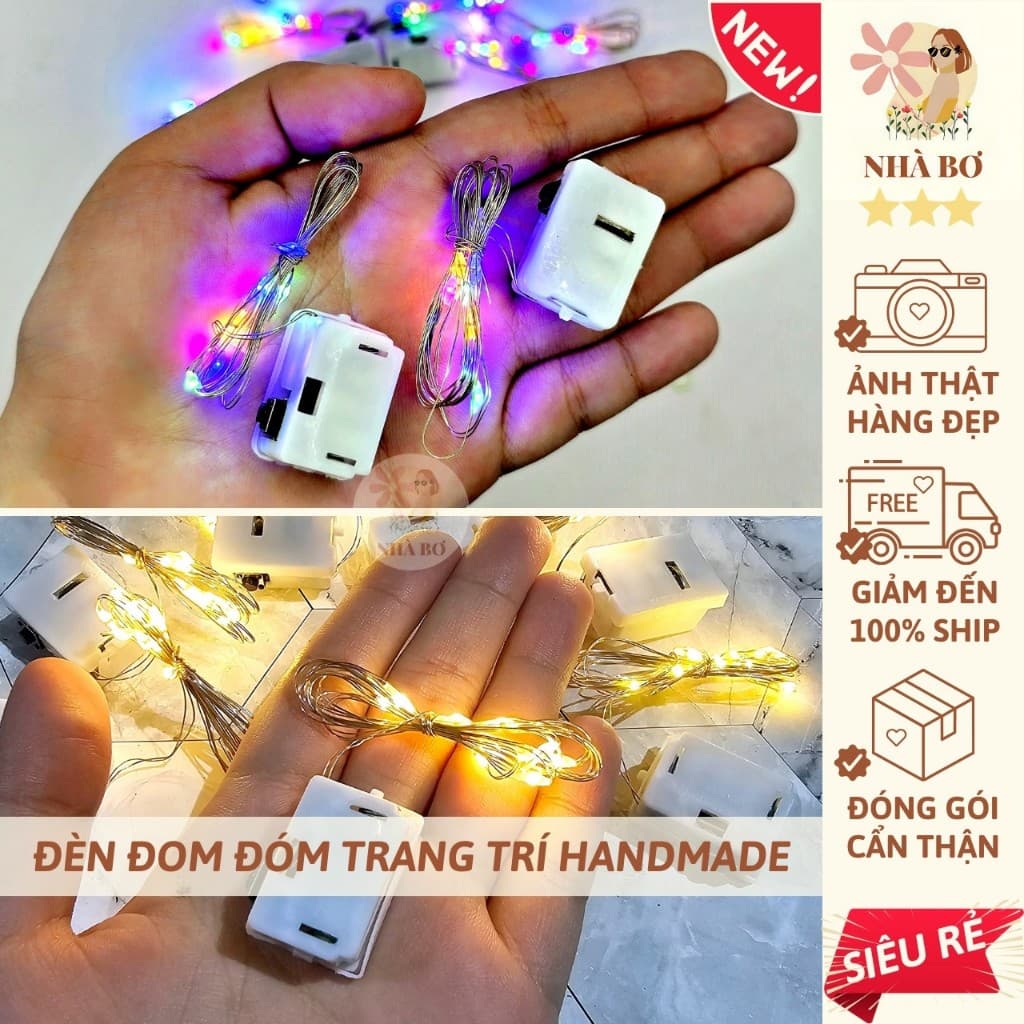!! 3 5 10 đèn led trang trí đom đóm 1m vàng có pin nhấp nháy trang trí handmade DIY
