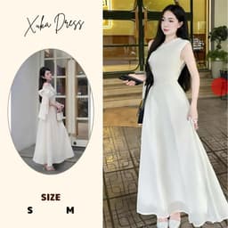 Đầm maxi dáng dài Xukadress váy voan kem lệch vai kèm nơ tôn dáng cho nữ dự tiệc thanh lịch 2
