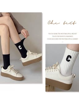 SET 5 Tất Cổ Cao Nam Nữ Họa Tiết Chữ C, Vải Cotton Mềm Mịn Co Dãn Thoáng Khí, vớ họa tiết chữ C đơn giản mix các màu 10