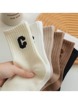 SET 5 Tất Cổ Cao Nam Nữ Họa Tiết Chữ C, Vải Cotton Mềm Mịn Co Dãn Thoáng Khí, vớ họa tiết chữ C đơn giản mix các màu 3