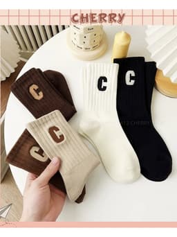 SET 5 Tất Cổ Cao Nam Nữ Họa Tiết Chữ C, Vải Cotton Mềm Mịn Co Dãn Thoáng Khí, vớ họa tiết chữ C đơn giản mix các màu 2
