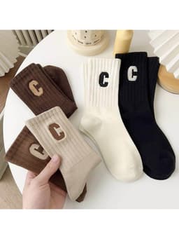SET 5 Tất Cổ Cao Nam Nữ Họa Tiết Chữ C, Vải Cotton Mềm Mịn Co Dãn Thoáng Khí, vớ họa tiết chữ C đơn giản mix các màu 4