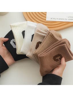 SET 5 Tất Cổ Cao Nam Nữ Họa Tiết Chữ C, Vải Cotton Mềm Mịn Co Dãn Thoáng Khí, vớ họa tiết chữ C đơn giản mix các màu 5
