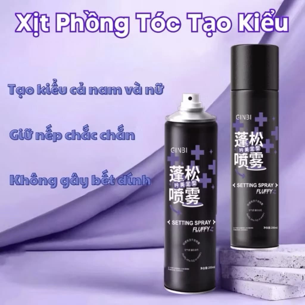 Xịt Tạo Phồng Tóc GINBI - Xịt Gôm Phồng Tóc GINBI, Giữ Nếp Tóc Chắc Chắn, Không Gây Bết Dính, Dễ Dàng Sử Dụng 200ml