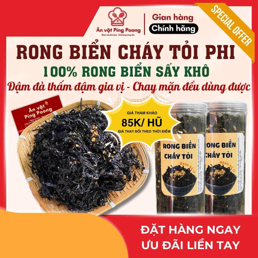 [Lon 100G] Rong Biển Sấy Giòn Lắc Tỏi Phi Ăn Liền Hương Vị Mặn Thơm, Rong Biển Sấy Khô Lắc Tỏi Phi