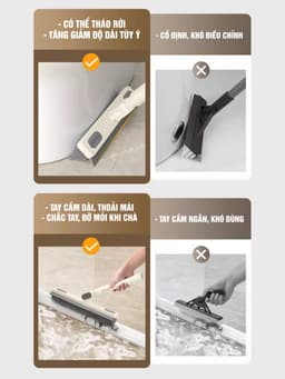 Cây chà sàn nhà tắm kết hợp cây gạt nước 2 trong 1 UFORU đầu lông chổi chữ V gập 180 độ cọ góc kẽ tường tiện lợi - UF779 9
