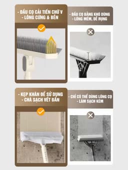 Cây chà sàn nhà tắm kết hợp cây gạt nước 2 trong 1 UFORU đầu lông chổi chữ V gập 180 độ cọ góc kẽ tường tiện lợi - UF779 7