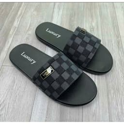 Dép nam quai da PU cao cấp, LOGO LUXURY, quai khâu - đế bằng 2 lớp êm chân 1