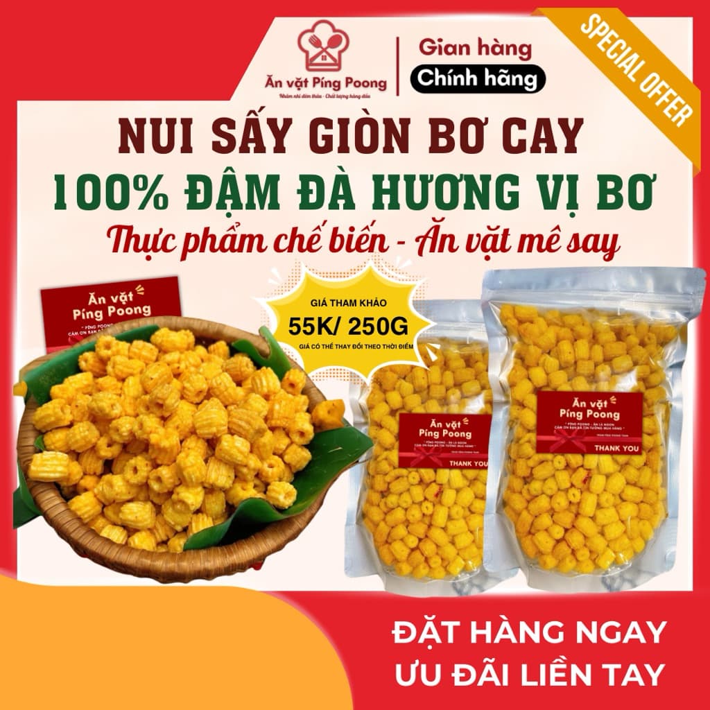 [Lon 200G] Nui Sấy Giòn Vị Bơ Cay - Snack Viên Ăn Vặt, Vàng Giòn, Thơm Ngon, Thích Hợp Trẻ Em