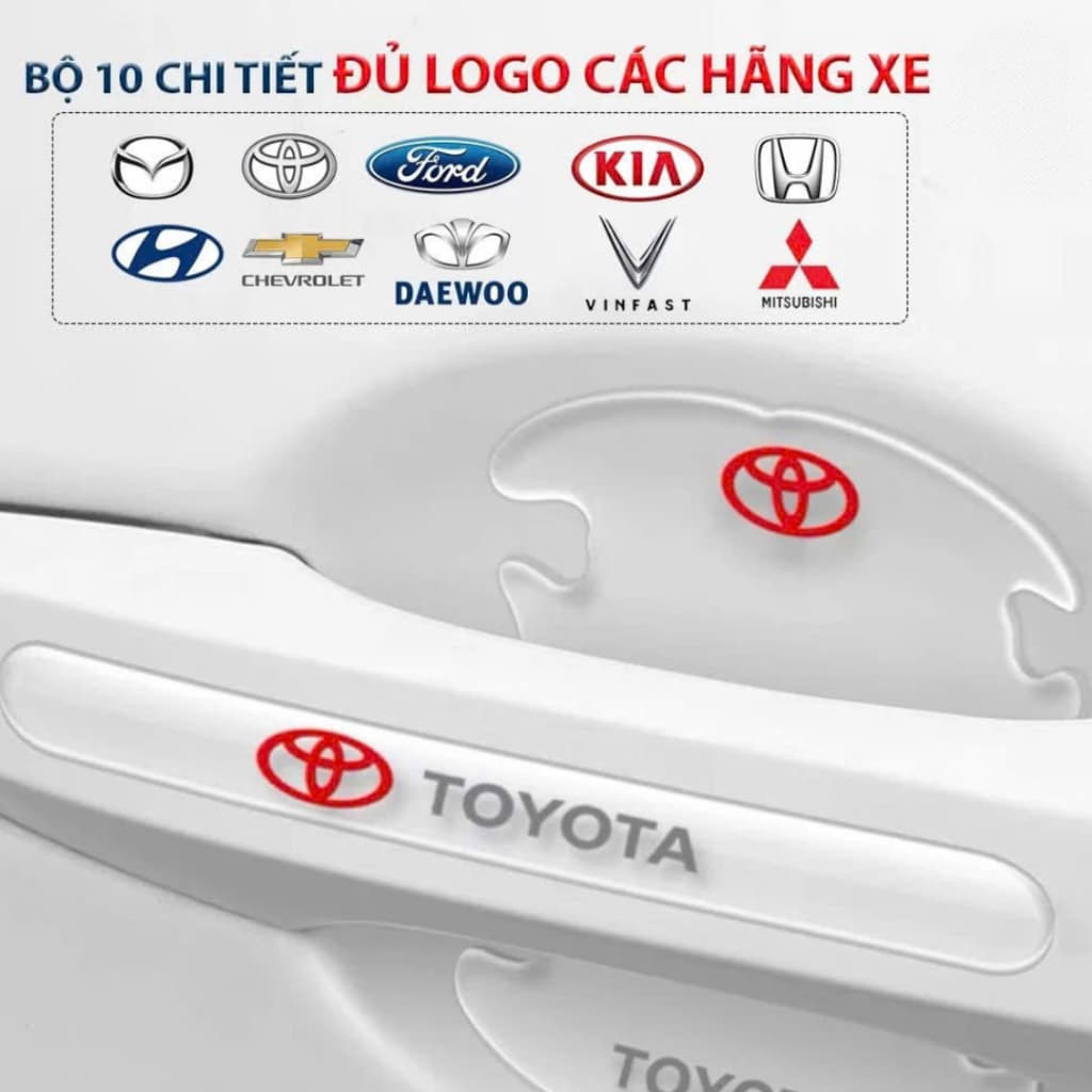 Miếng dán cửa ô tô silicon chống xước, bộ 10 miếng dán hõm cửa tay nắm cửa ô tô trong suốt có logo