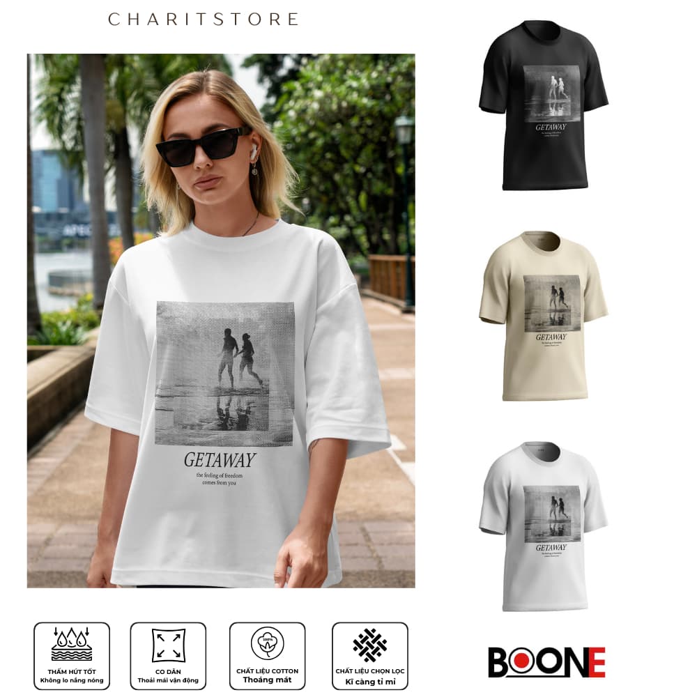 Áo thun Unisex Nam Nữ in hình GETAWAY, chất cotton 100% - BOONE - BNE00121