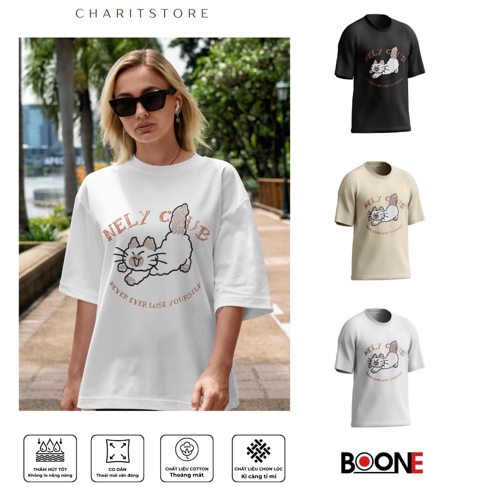 Áo thun Unisex Nam Nữ in hình MÈO NELY CUB, chất cotton 100% - BOONE - BNE00127