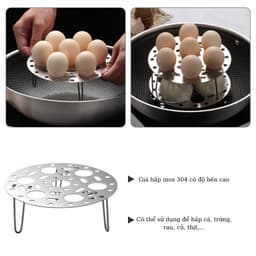 Vỉ Hấp Chân Gấp Gọn Inox 304, Vỉ Hấp Trứng Hấp Thức Ăn Đa Năng Gấp Gọn Khay Hấp Inox Tiện Lợi  2