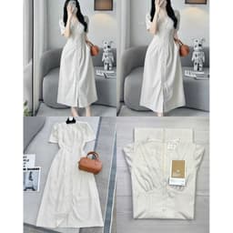 Váy midi màu kem, đầm suông dài qua gối thời trang nữ đơn giản, thanh lịch Xukadress 4