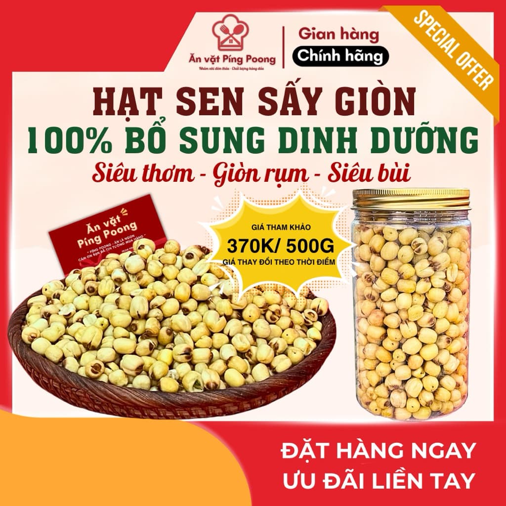 Hạt Sen Sấy Giòn Nguyên Bản Lon 400G - Sấy Khô Ăn Liền, Không Đường, Giòn Rụm, Béo Ngậy Tự Nhiên