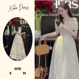 Set đồ bộ áo bẹt vai ren và chân váy voan dài, thời trang nữ đi tiệc sang trọng, cao cấp Xukadress 2