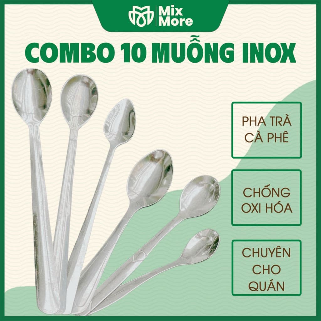 Combo 10 muỗng inox 430 Anpha Cook hàng Việt Nam chất lượng, pha cà phê, trà, pannacotta Mixmore