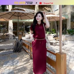 Set Áo Phối Chân Váy Dáng Dài Cạp Chun, Chất Umi Hàn Cao Cấp Thanh lịch, Trẻ Trung Evalover 1
