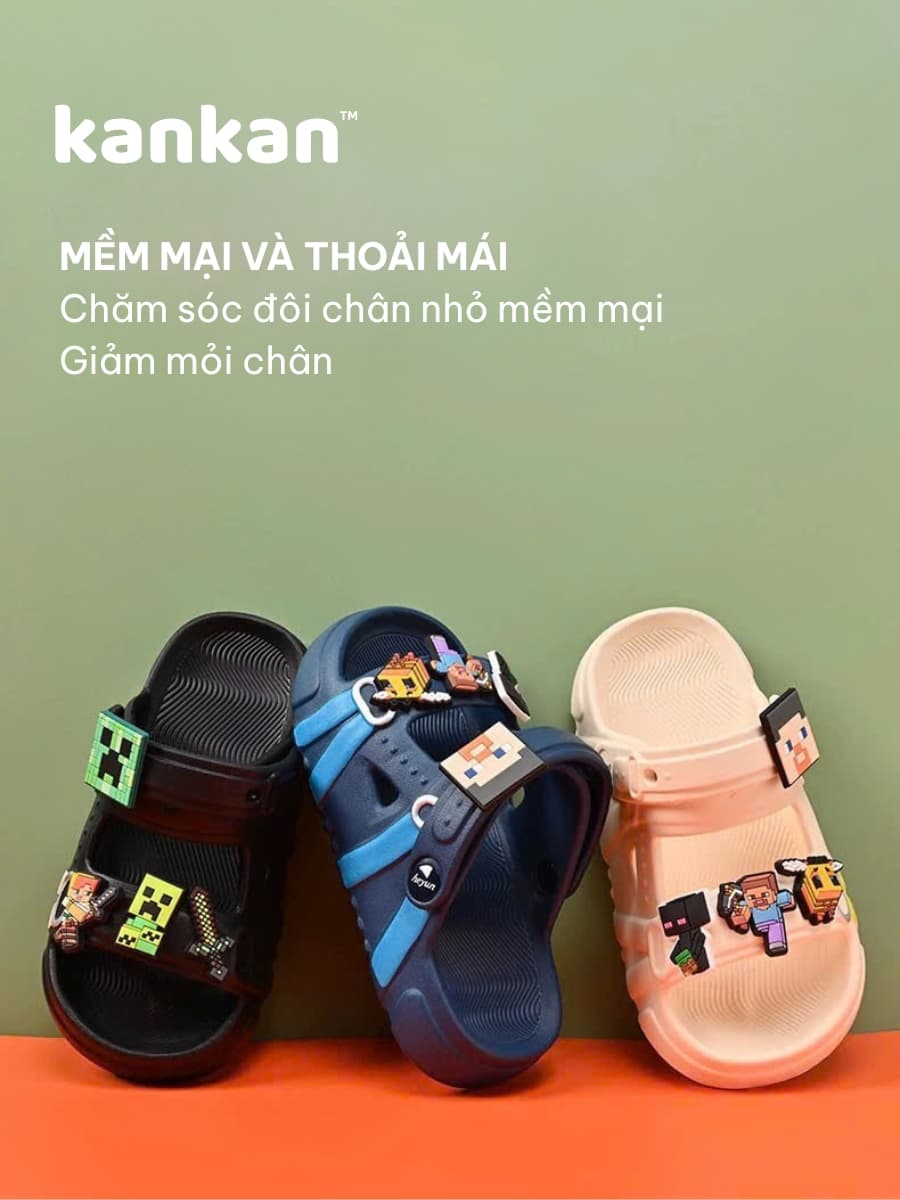Sandal MineCraft Cho Bé Trai KanKanStore Xăng Đan Nhẹ Êm Chân Đính Kèm Sticker KA51