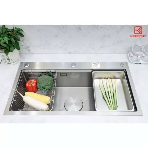 Chậu rửa bát 1 hố Keeper CR08 8245NE | Bồn rửa chén 1 hố inox 304 | Tặng kèm vòi