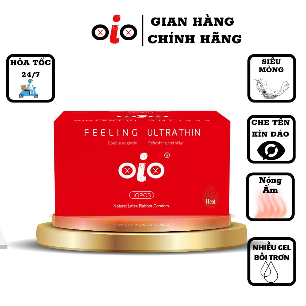Bao cao su OiO siêu mỏng Đỏ nóng ấm nhiều gel bôi trơn, bcs kéo dài thời gian OiO VN