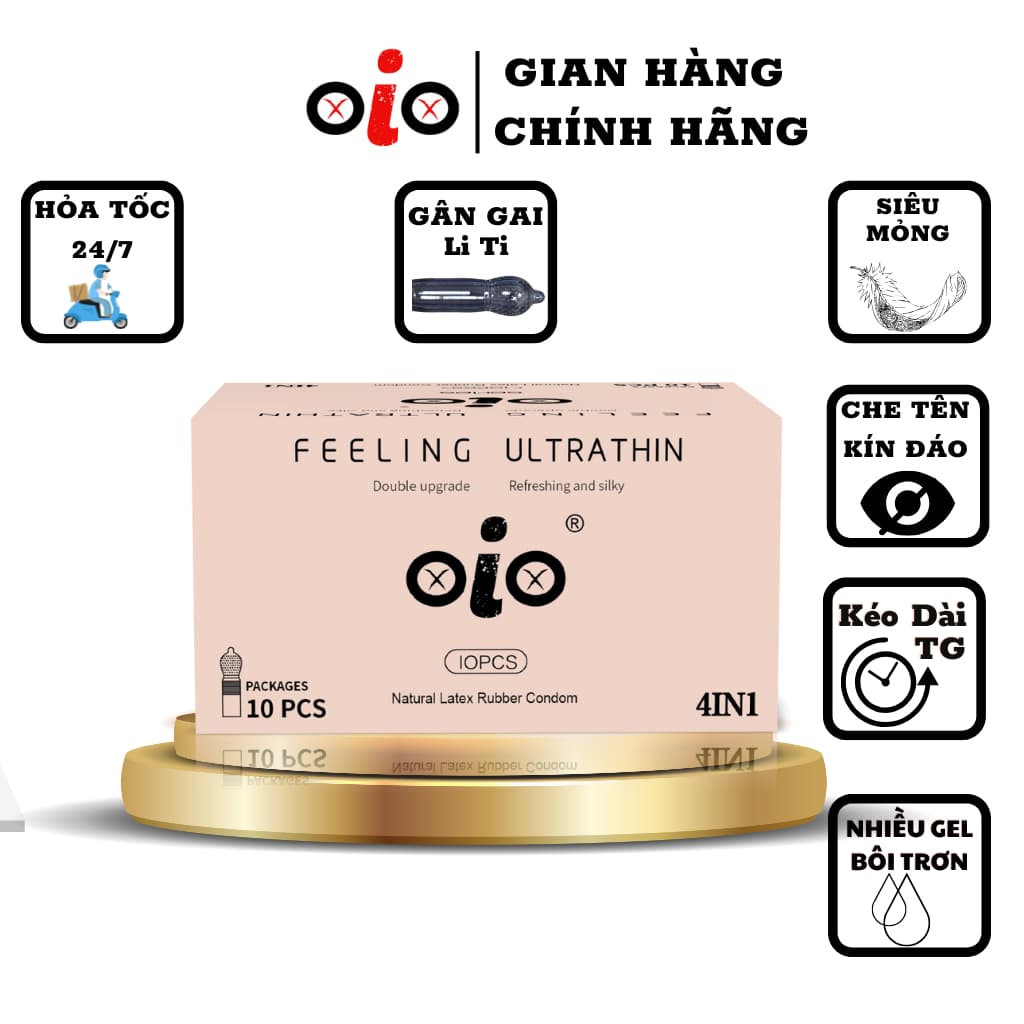 Bao cao su siêu mỏng 001 OiO kéo dài thời gian, bcs gai 4in1 nhiều gel bôi trơn chống xuất tinh sớm