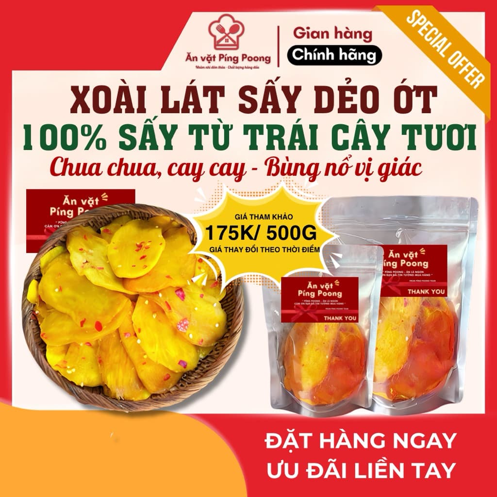 Xoài Sấy Dẻo Ớt Vị Chua Cay Ngọt Dẻo Thơm Ngon Hộp 500G