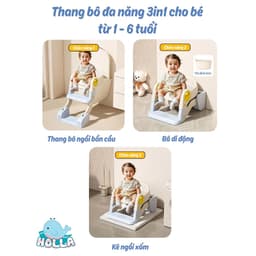 Thang bô Kèm Bô vệ sinh cho bé 2IN Bệ Lót Thu Nhỏ Bồn Cầu Có Tay Vịn Gấp Gọn An Toàn Cho Bé Yêu 5