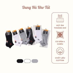 Set 10 Đôi Tất Nam Cổ Ngắn Cotton Thể Thao Chữ R Co Giãn Thấm Hút Mồ Hôi Bo Chun Êm Chân Freesize 39-44 1