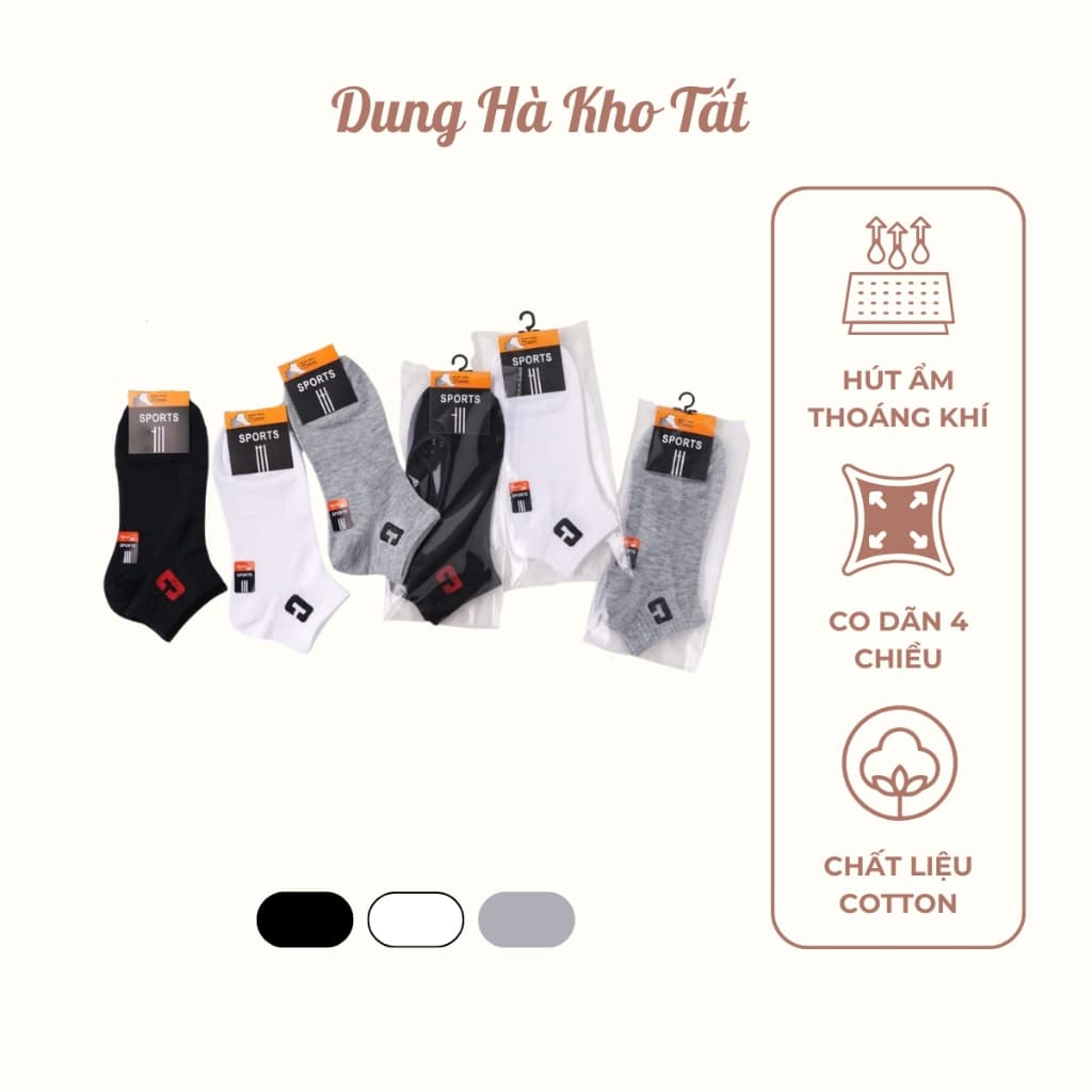 Set 10 Đôi Tất Nam Cổ Ngắn Cotton Thể Thao Chữ C Co Giãn Thấm Hút Mồ Hôi Bo Chun Êm Chân Freesize 39-44