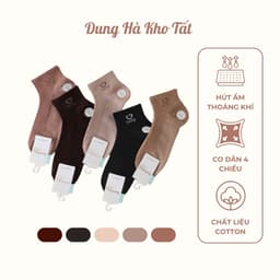 Set 10 Đôi Tất Nữ Cổ Ngắn Cotton Mềm Mại Kẻ Tăm Họa Tiết Mặt Cười Lucky Co Giãn Thoáng Khí Freesize 35-40 2