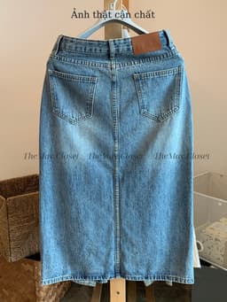 𝑨𝒏𝒏 𝑺𝒕𝒖𝒅𝒊𝒐 [SẴN]  Chân Váy Bò Dài Xẻ Trước Lưng Cao Y2K Cao Cấp, Chất Jean Dày Đẹp Dáng Suông Màu Xanh Retro 16