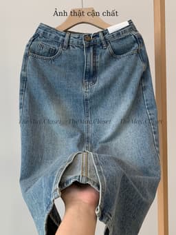 𝑨𝒏𝒏 𝑺𝒕𝒖𝒅𝒊𝒐 [SẴN]  Chân Váy Bò Dài Xẻ Trước Lưng Cao Y2K Cao Cấp, Chất Jean Dày Đẹp Dáng Suông Màu Xanh Retro 17