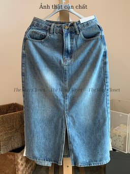 𝑨𝒏𝒏 𝑺𝒕𝒖𝒅𝒊𝒐 [SẴN]  Chân Váy Bò Dài Xẻ Trước Lưng Cao Y2K Cao Cấp, Chất Jean Dày Đẹp Dáng Suông Màu Xanh Retro 15