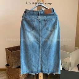 𝑨𝒏𝒏 𝑺𝒕𝒖𝒅𝒊𝒐 [SẴN]  Chân Váy Bò Dài Xẻ Trước Lưng Cao Y2K Cao Cấp, Chất Jean Dày Đẹp Dáng Suông Màu Xanh Retro 7