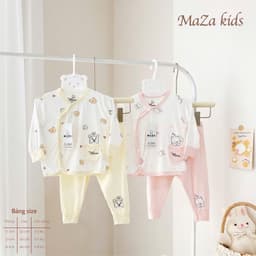 BD4. Bộ sơ sinh dài tay Mazakids vải petit mềm mỏng mát, phối túi xinh cho bé từ 3-8kg 2