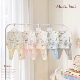 BD4. Bộ sơ sinh dài tay Mazakids vải petit mềm mỏng mát, phối túi xinh cho bé từ 3-8kg 1