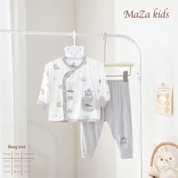 BD4. Bộ sơ sinh dài tay Mazakids vải petit mềm mỏng mát, phối túi xinh cho bé từ 3-8kg 5